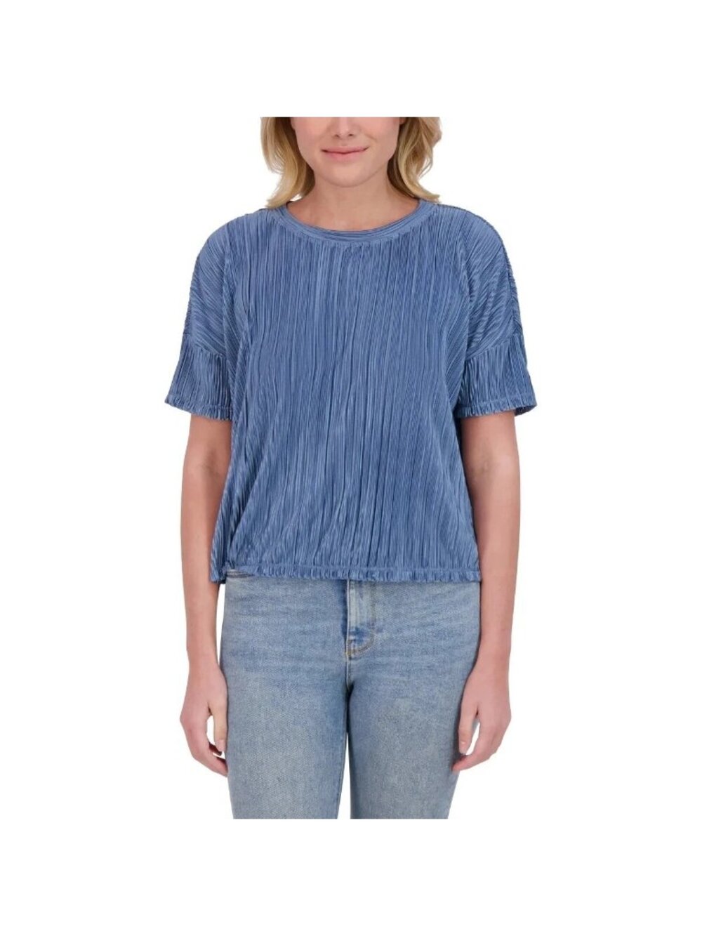 NWOT Marc New York Andrew Marc Women's XL Blue Tunic Top Pleated Short Sleeve